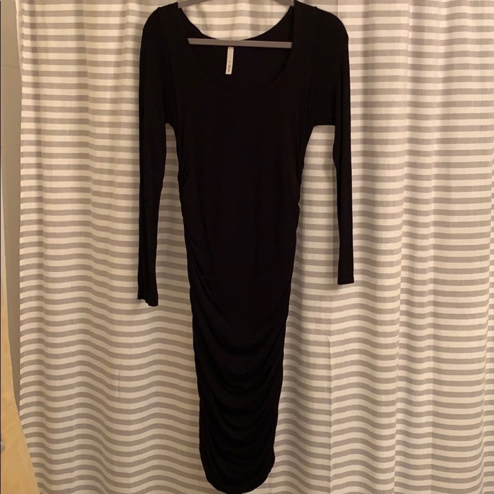 Black Ruched Long Sleeve Dress